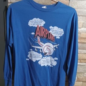 Airplane! "I picked the wrong week" funny blue long sleeve shirt mens medium